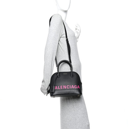 Balenciaga Signature Grained Calfskin Logo S Ville Top Handle Bag Black Rose Shocking 2 of 9