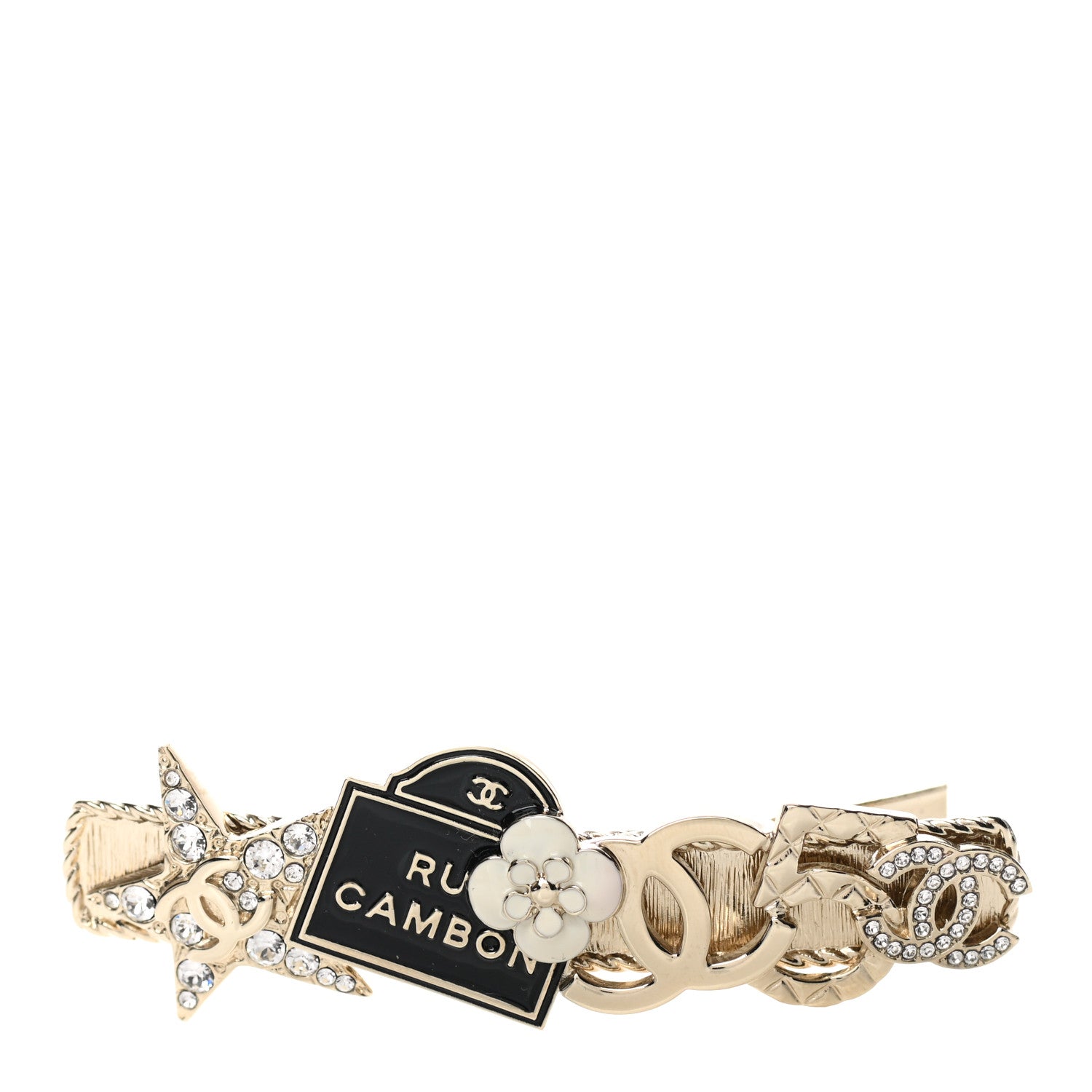 Chanel Metal Crystal CC Rue Cambon Hair Clip Gold Pearly White 1 of 4