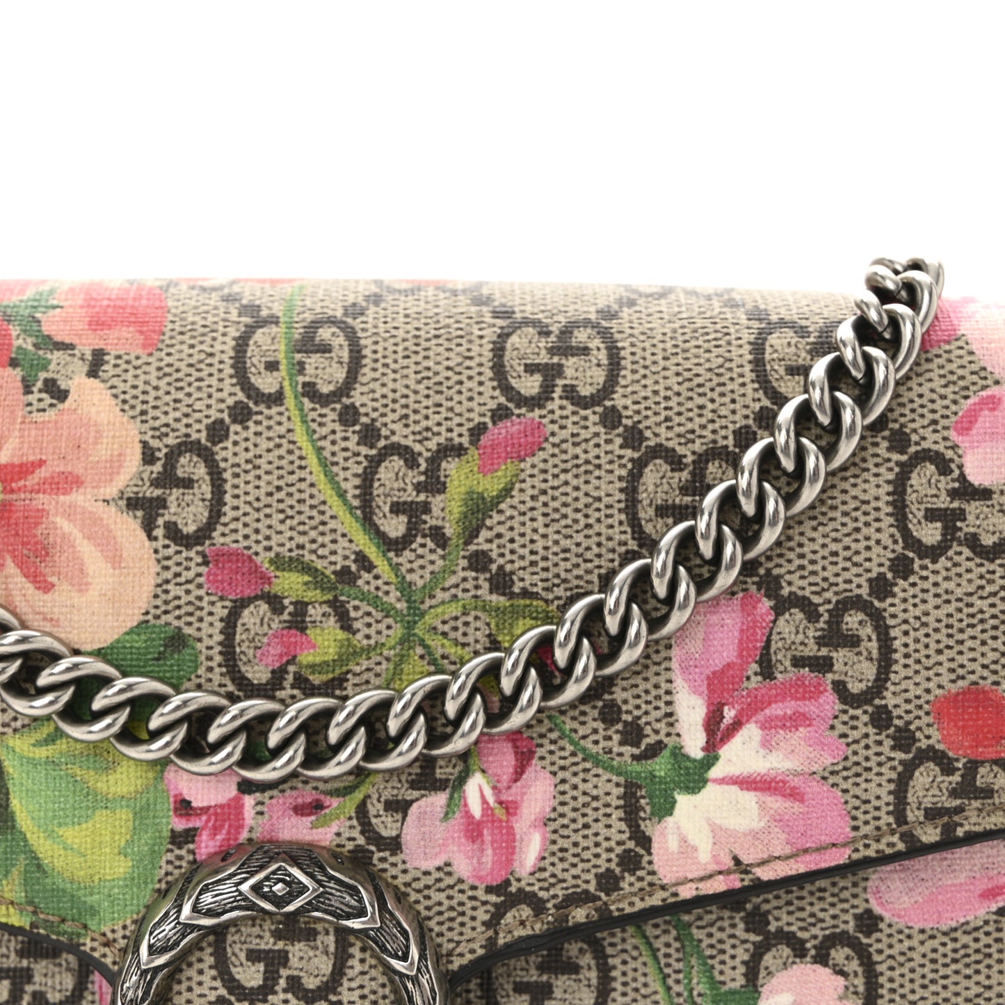 GG Supreme Monogram Blooms Mini Dionysus Chain Wallet Beige Multicolor Dry Rose