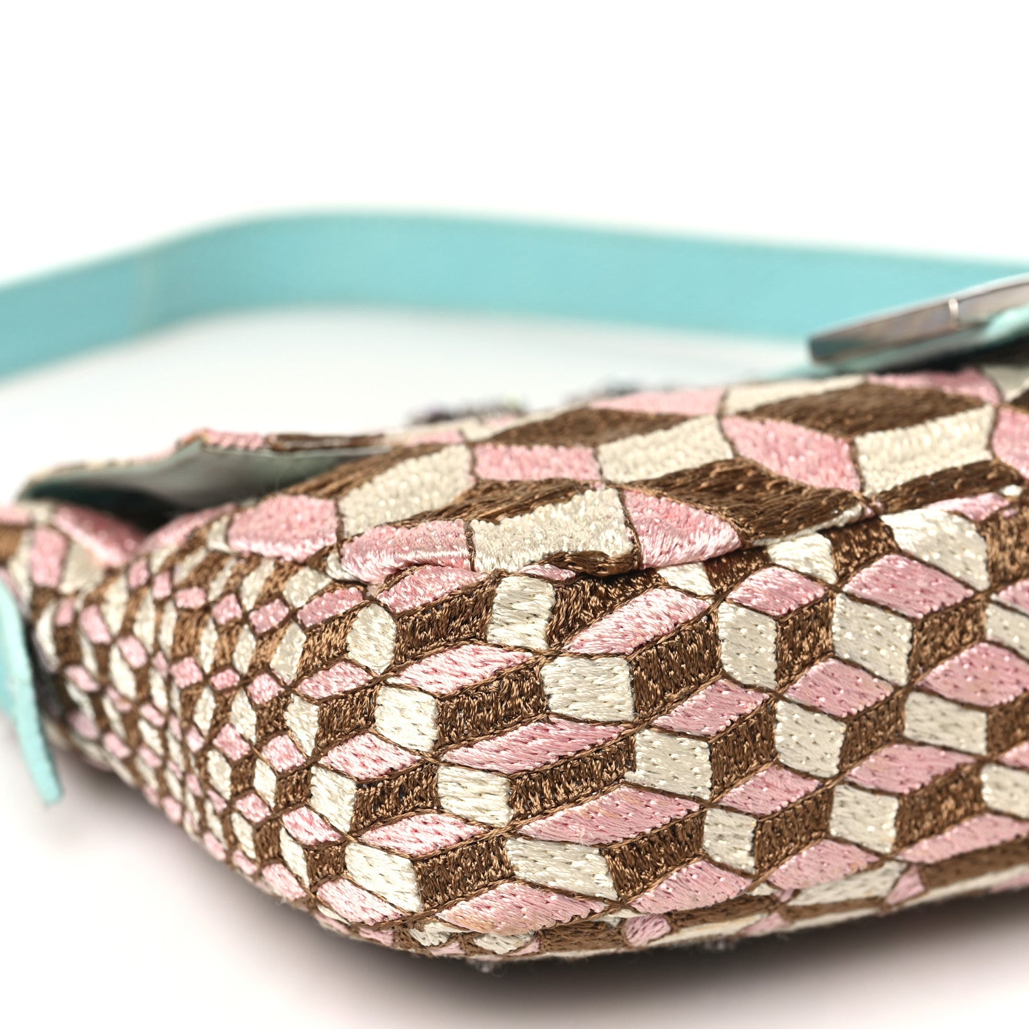 Fendi Fabric Lizard Crystal Embroidered Baguette Celeste 8 of 12