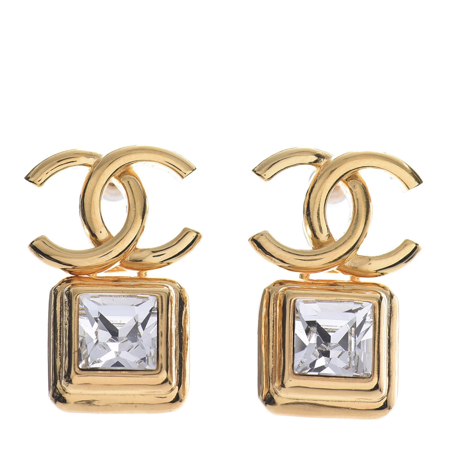 Large Crystal CC Drop Earrings Gold