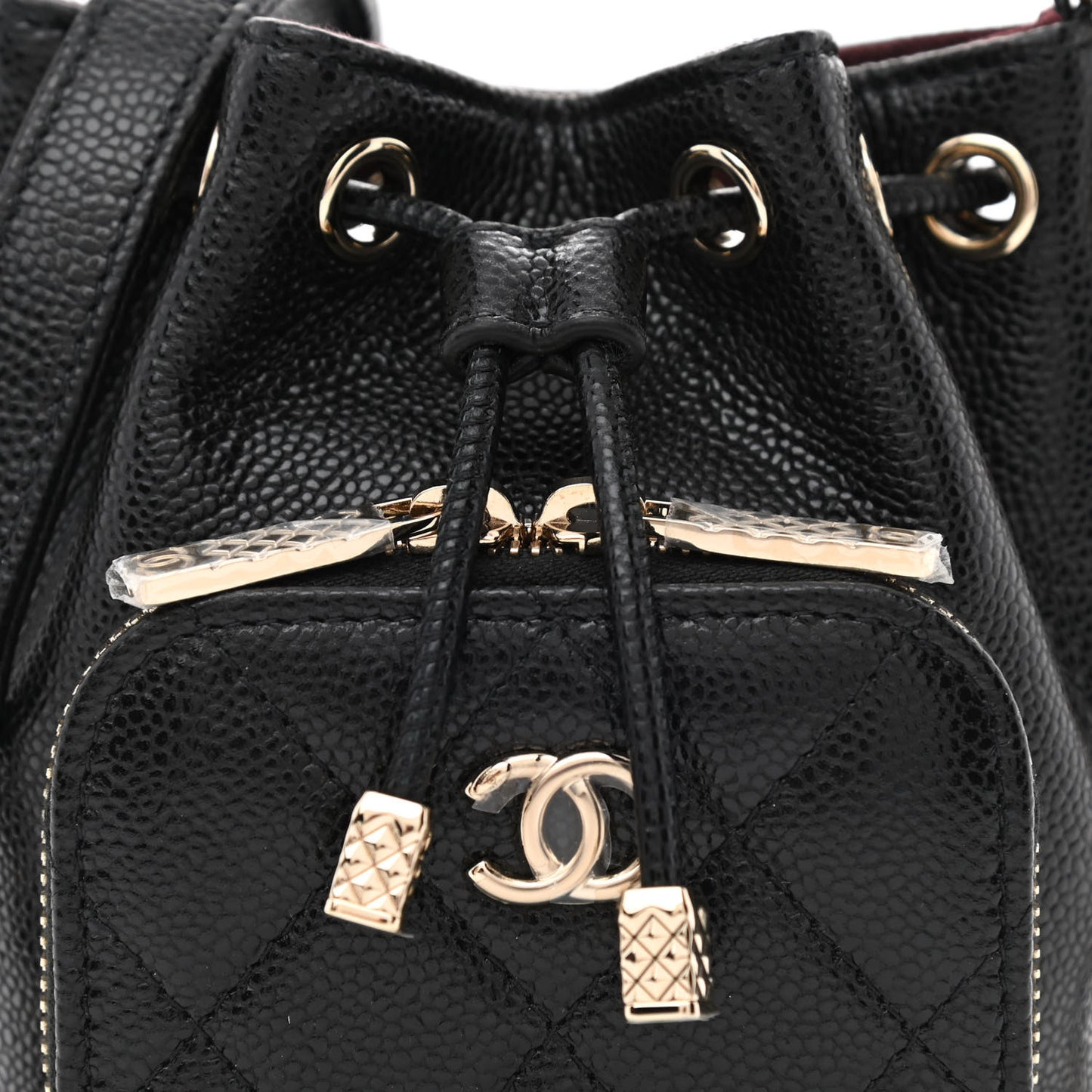Caviar Quilted Mini CC Pocket Bucket Bag Black