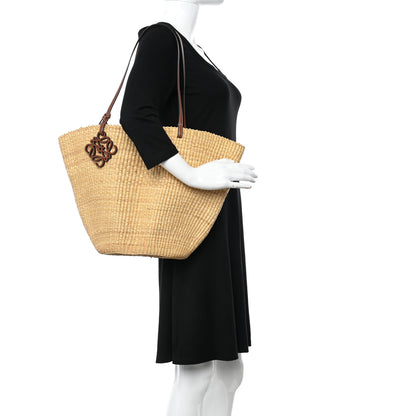 Loewe Raffia Calfskin Shell Basket Tote Natural Beige 2 of 10