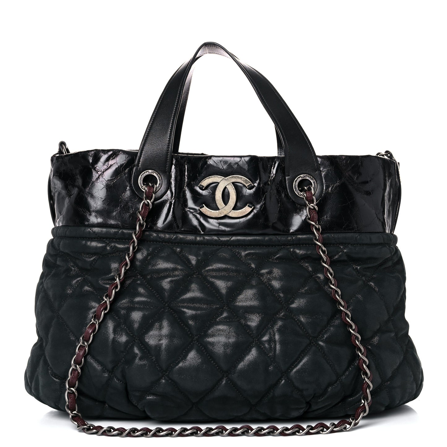 Iridescent Calfskin Quilted Large In The Mix Tote Black