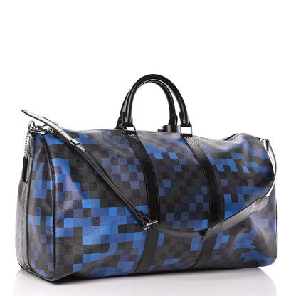 Louis Vuitton Damier Graphite Pixel Keepall Bandouliere 50 Blue 3 of 10