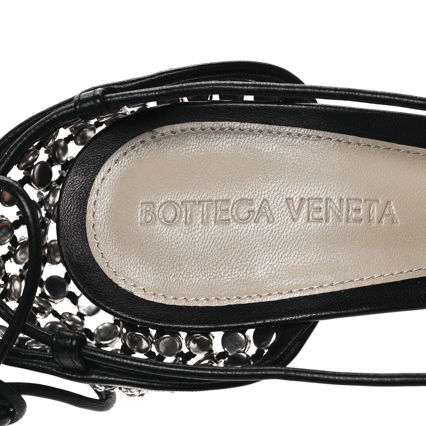 Mesh Nappa Crystal Embellished Sparkle Stretch Ankle Tie Sandals 37.5 Black