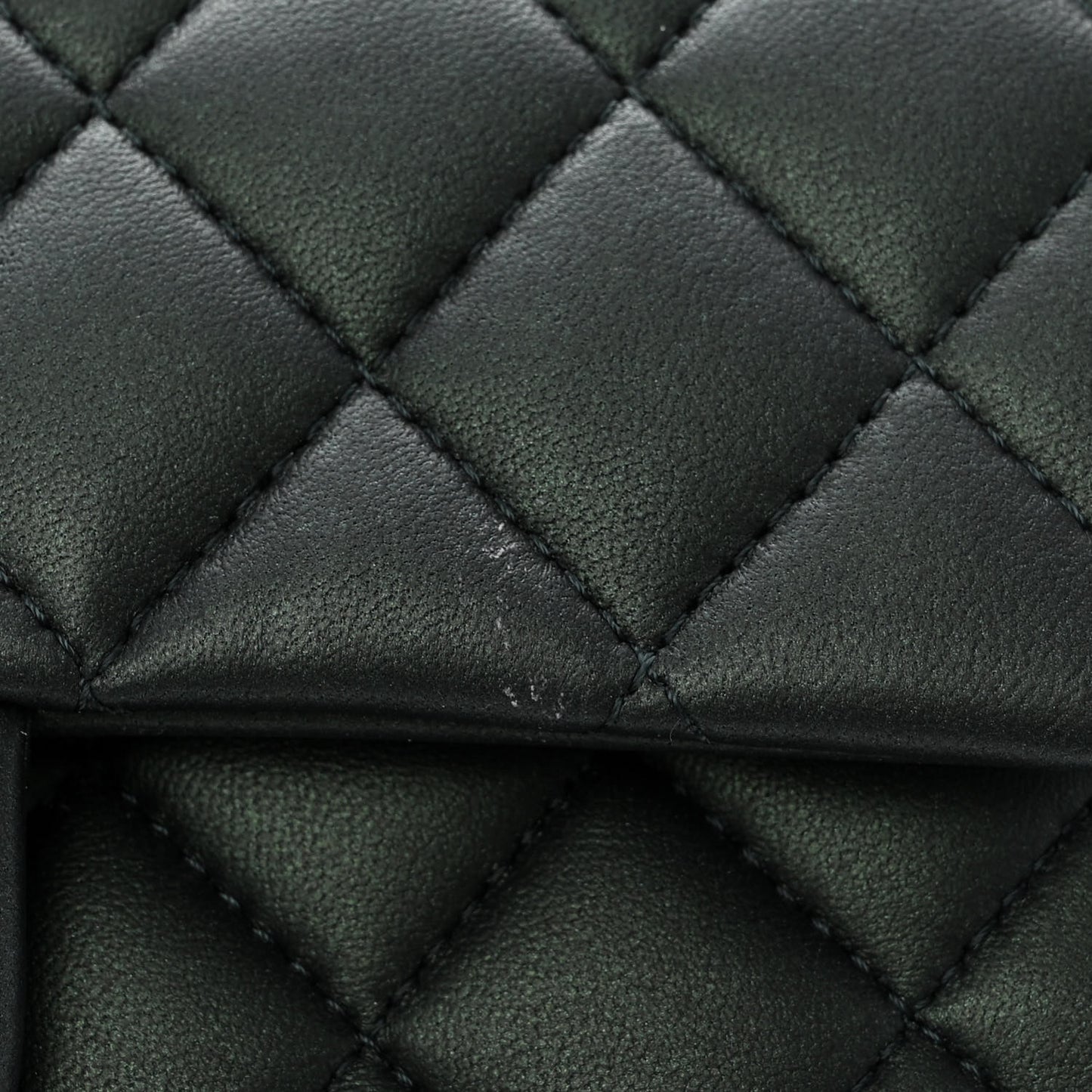 Iridescent Lambskin Quilted Mini Top Handle Rectangular Flap Dark Green