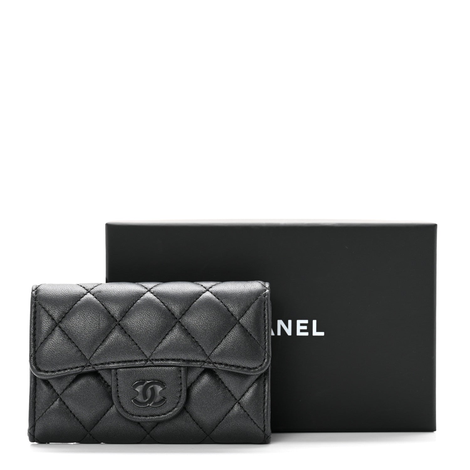 Chanel Pearly Lambskin Quilted Flap Card Holder Wallet So Black 8 of 8
