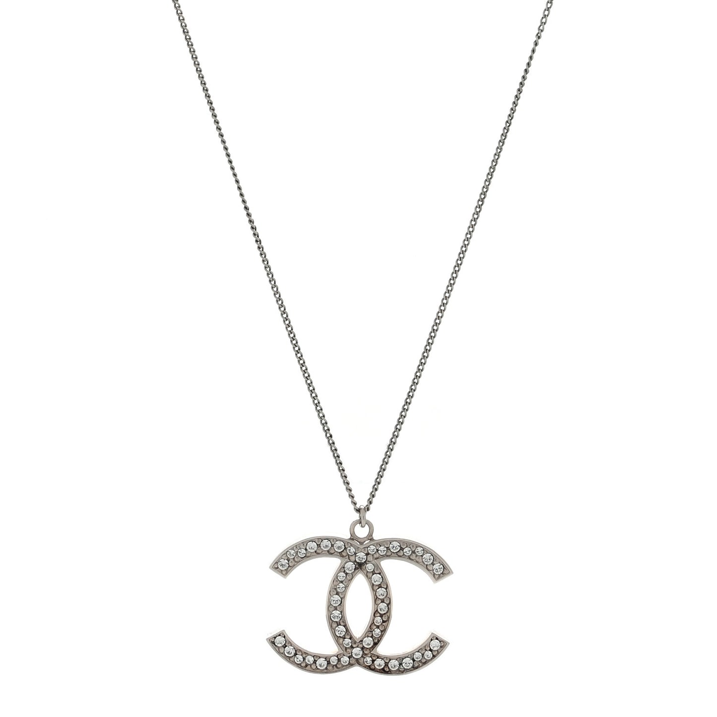 Crystal CC Pendant Necklace Silver
