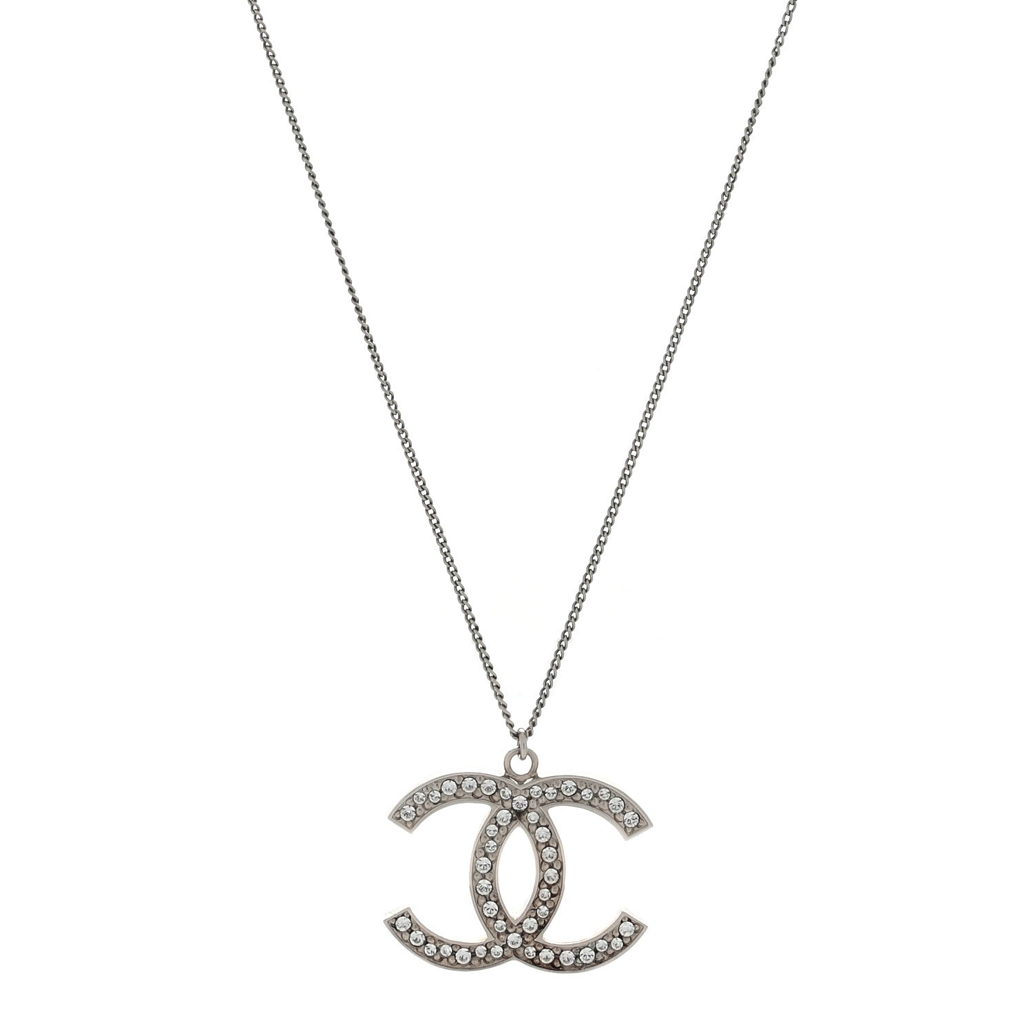 Chanel Crystal CC Pendant Necklace Silver 1 of 3
