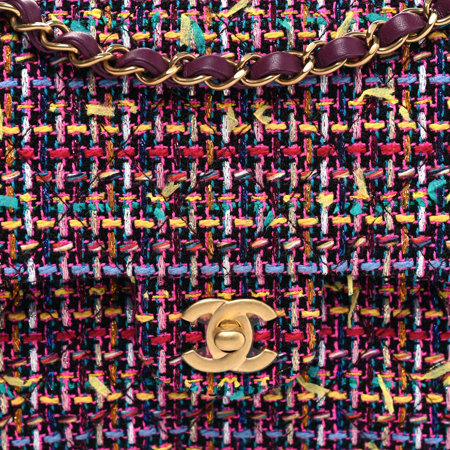 Tweed Quilted Medium Double Flap Multicolor