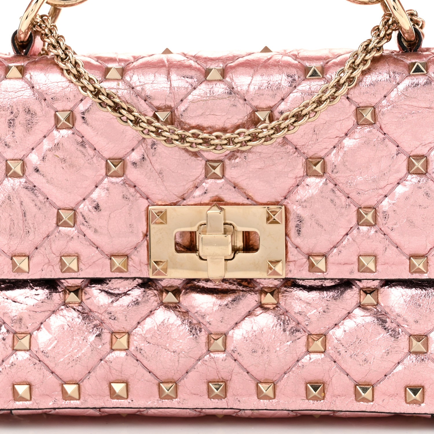 Valentino Garavani Metallic Wrinkled Lambskin Small Rockstud Spike Shoulder Bag Lipstick 7 of 10