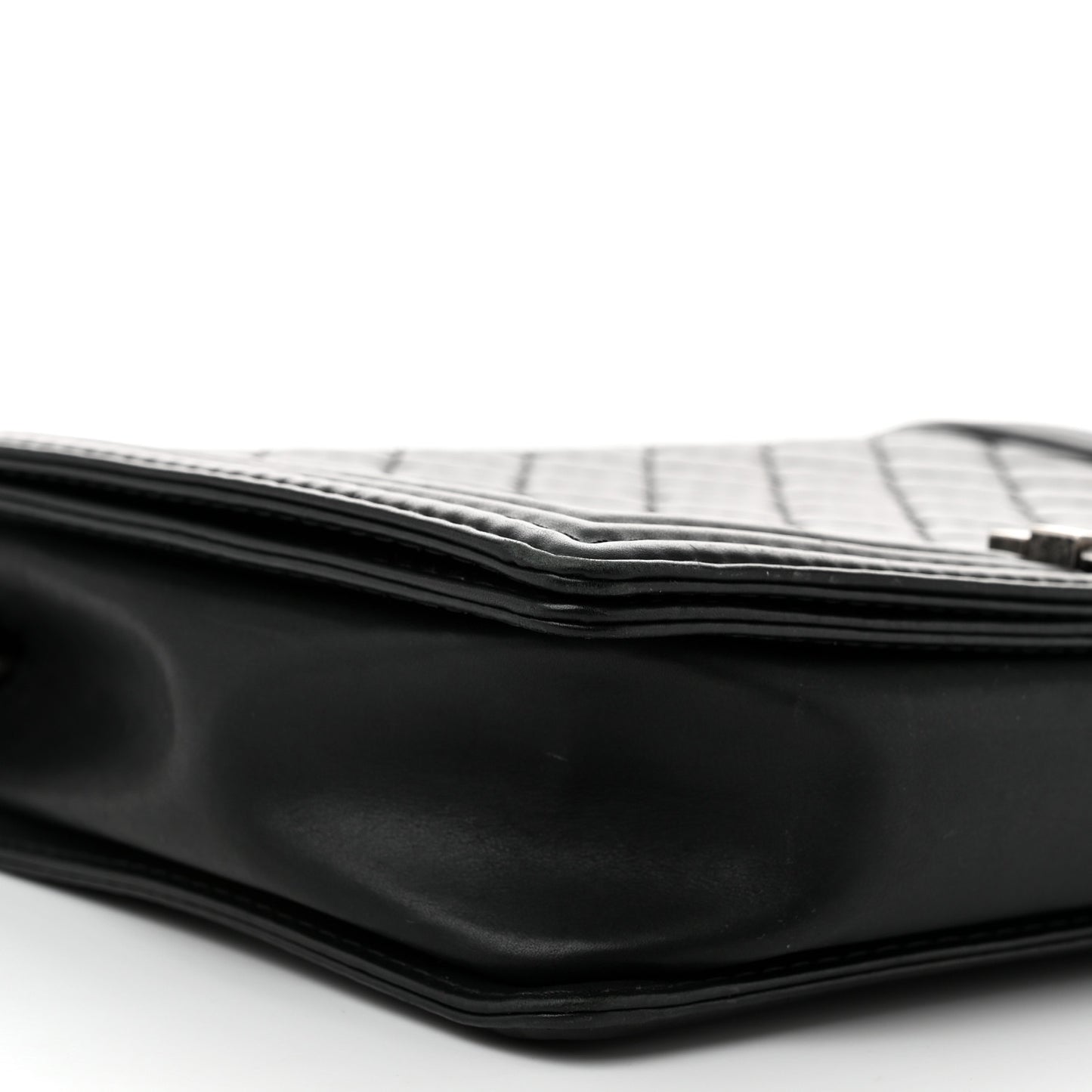 Calfskin Double Stitch Large Boy Flap Black