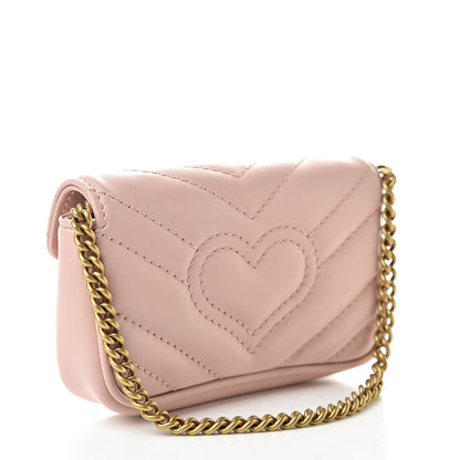 Gucci Calfskin Matelasse Heart GG Marmont 2.0 Coin Purse On A Chain Perfect Pink 3 of 8