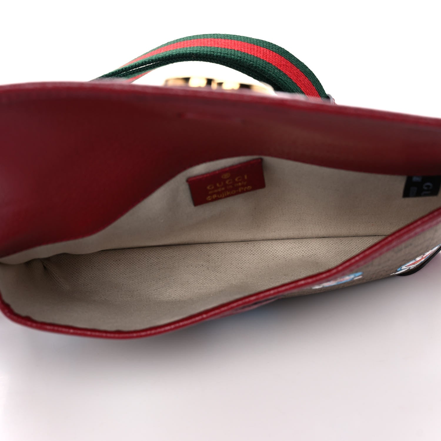 Gucci X DORAEMON Mini Vintage GG Supreme Monogram Web Slim Belt Bag Beige Cherry Red 4 of 12