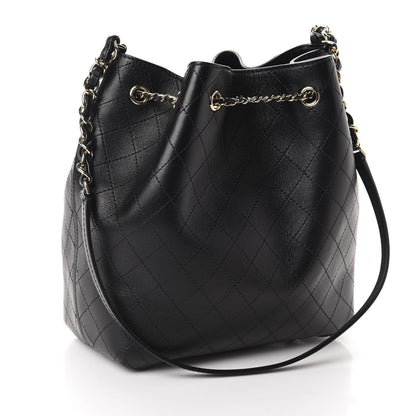 Chanel Calfskin Stitched Drawstring Bag Black 3 of 13