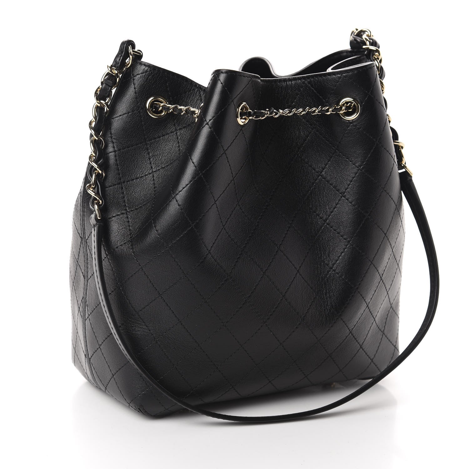 Chanel Calfskin Stitched Drawstring Bag Black 3 of 13