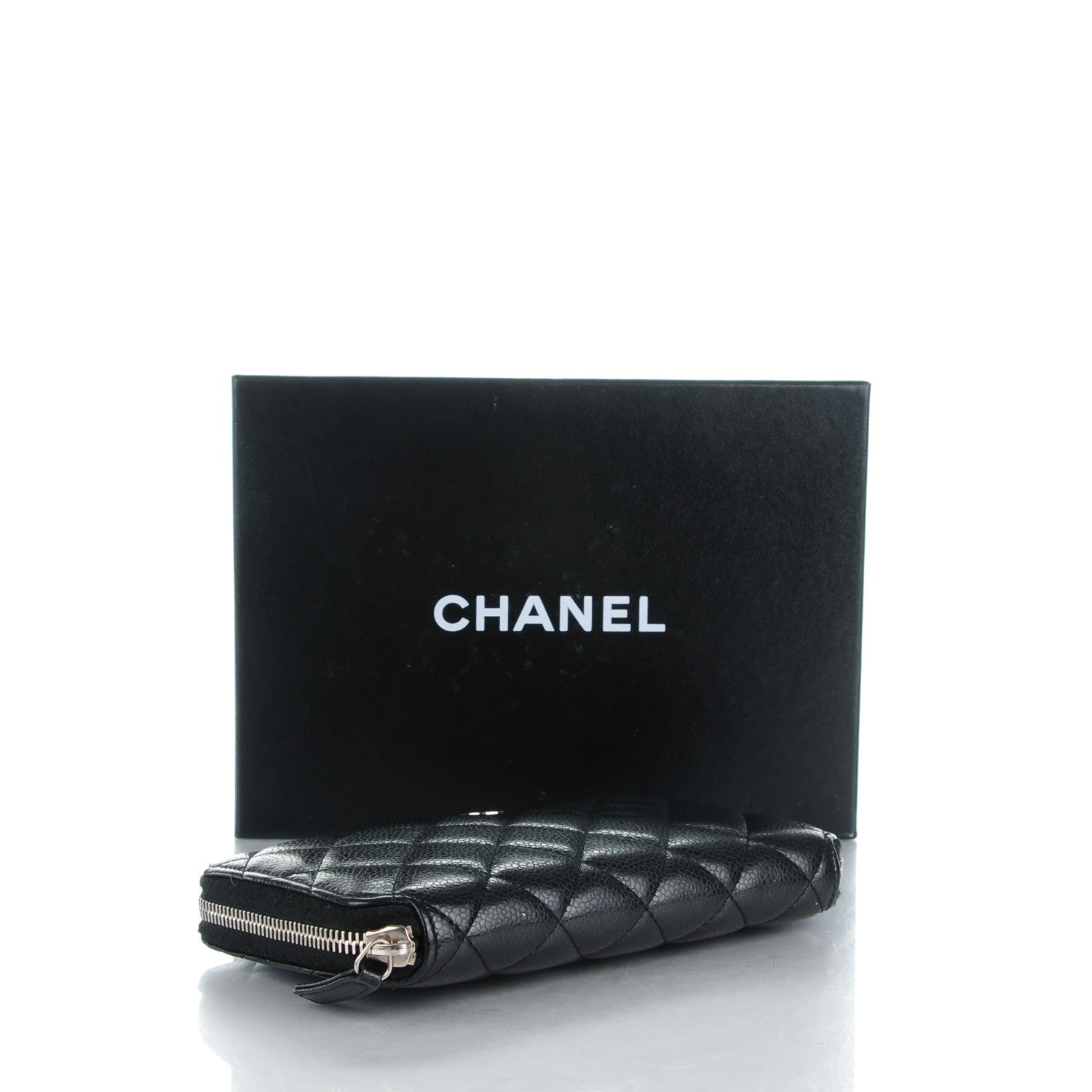 Chanel Glazed Caviar Quilted Large Zip Around Wallet Black 4 of 8