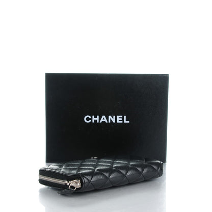 Chanel Glazed Caviar Quilted Large Zip Around Wallet Black 4 of 8