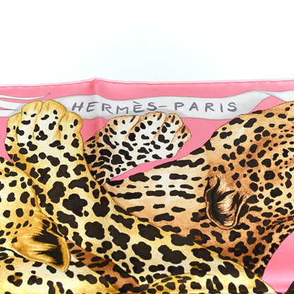 Hermes Silk Twill Lazy Leopardesses Scarf 90 Rose Vif Anthracite 5 of 5