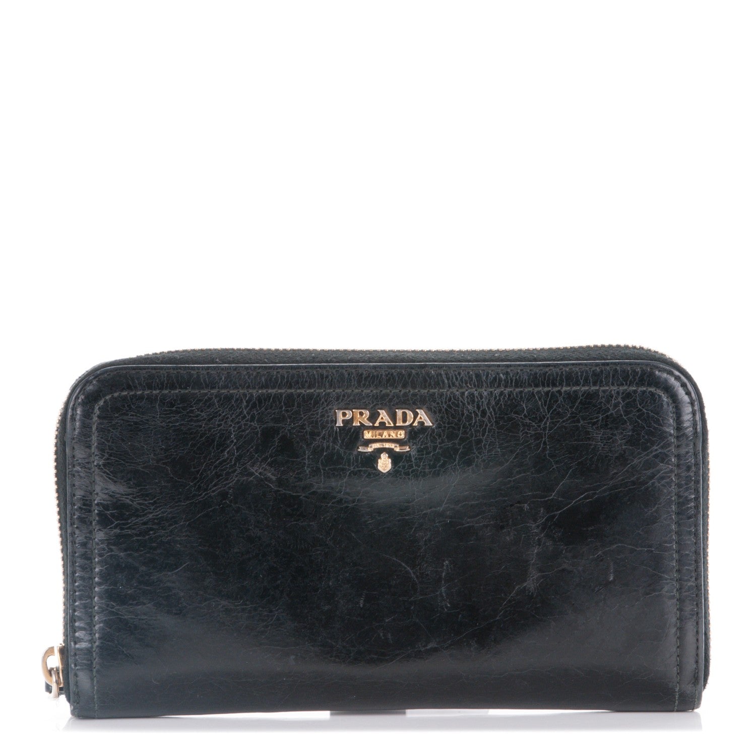Prada Vitello Shine Zip Around Wallet Nero Black 1 of 9
