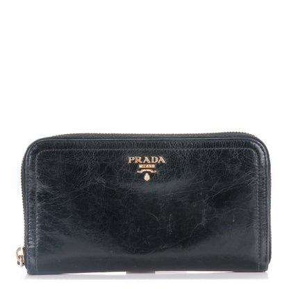 Prada Vitello Shine Zip Around Wallet Nero Black 1 of 9