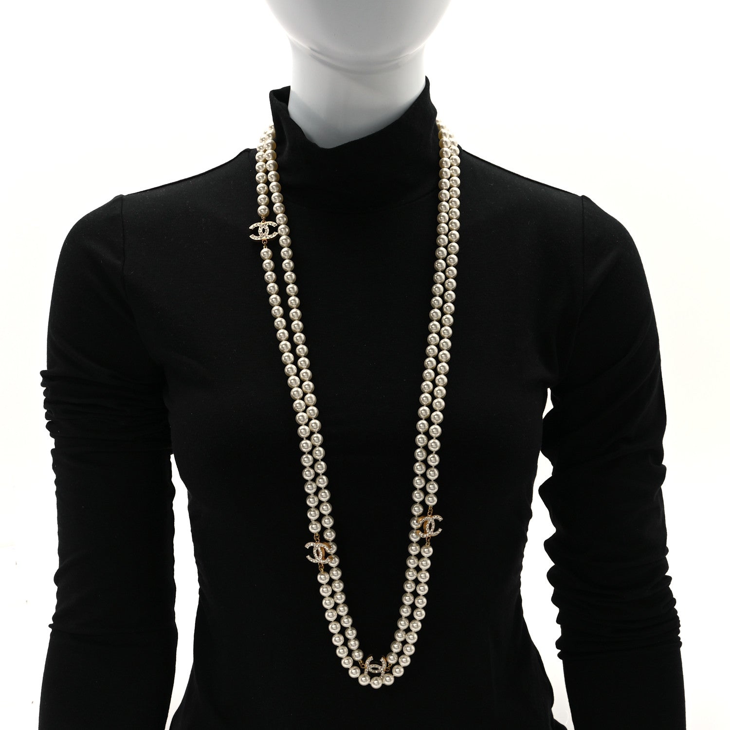 Chanel Crystal Pearl CC Long Necklace Gold 2 of 6