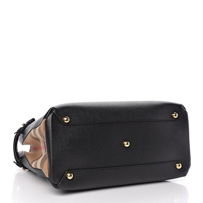 Burberry Grainy Calfskin House Check Medium Banner Tote Black 4 of 11