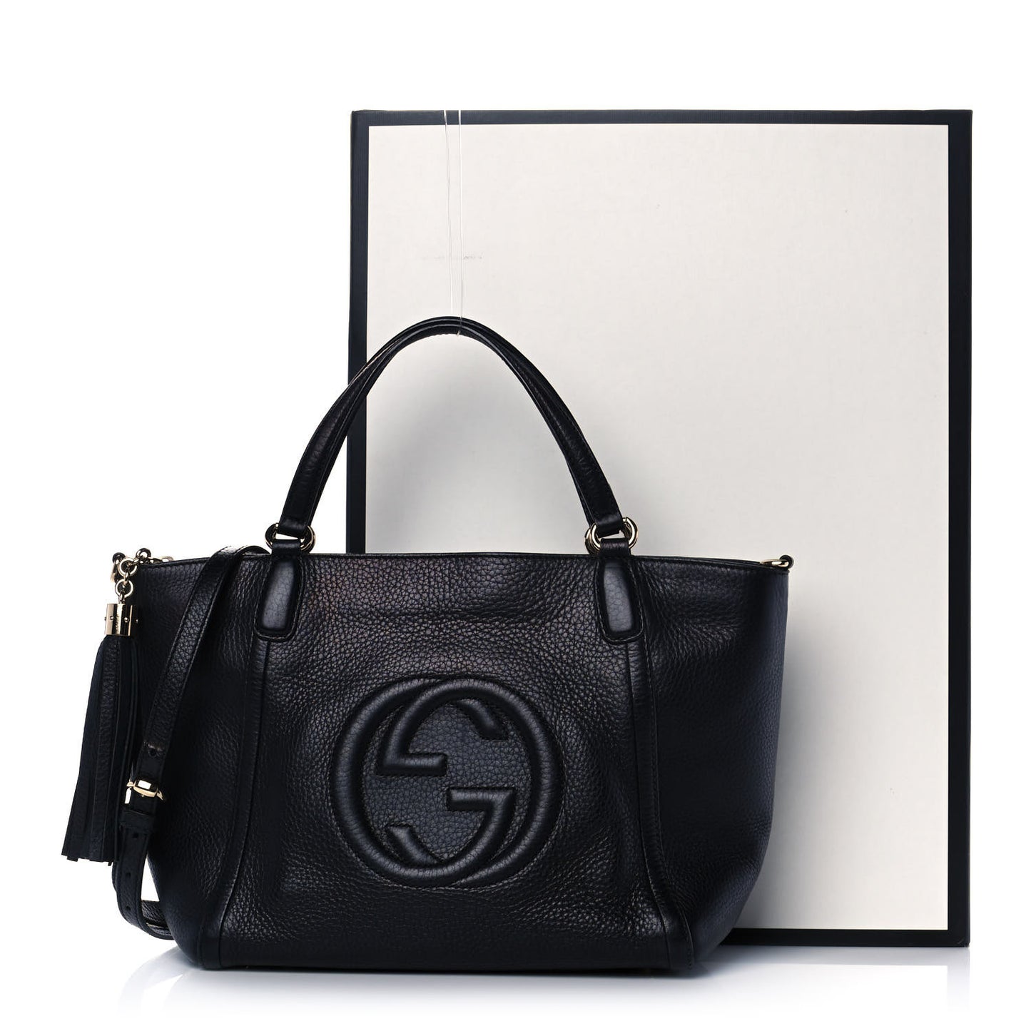 Pebbled Calfskin Small Soho Top Handle Bag Black