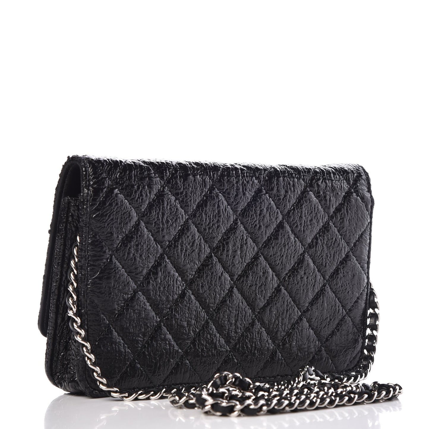 Crackled Calfskin Wallet On Chain WOC Black