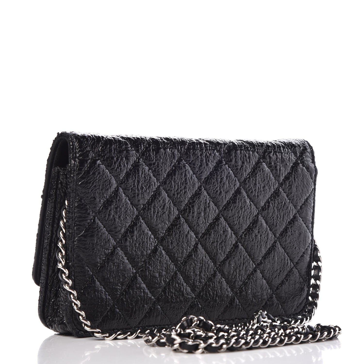 Chanel Crackled Calfskin Wallet On Chain WOC Black 2 of 12
