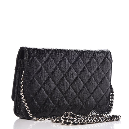 Chanel Crackled Calfskin Wallet On Chain WOC Black 2 of 12