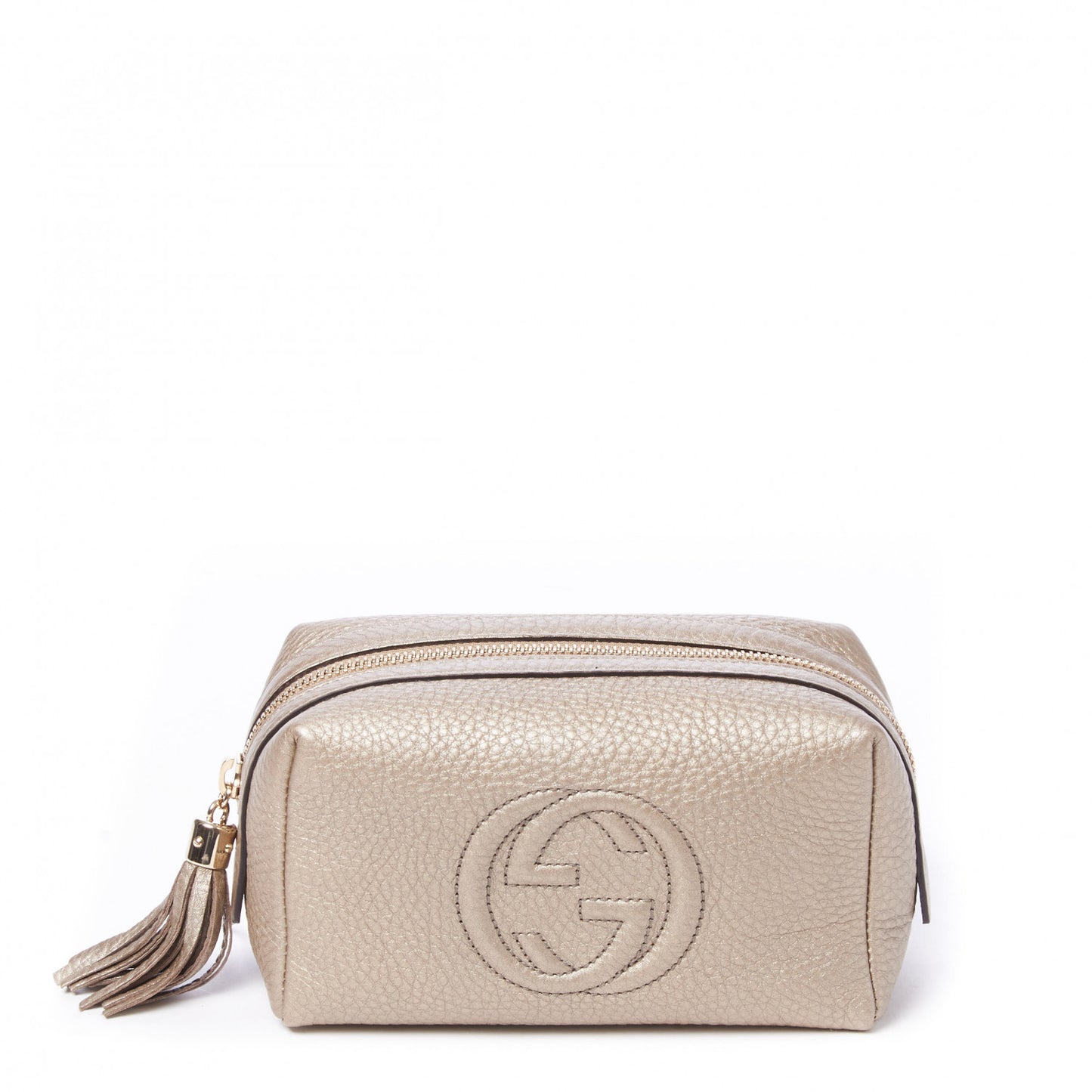 Metallic Pebbled Calfskin Medium Soho Cosmetic Case Golden Beige
