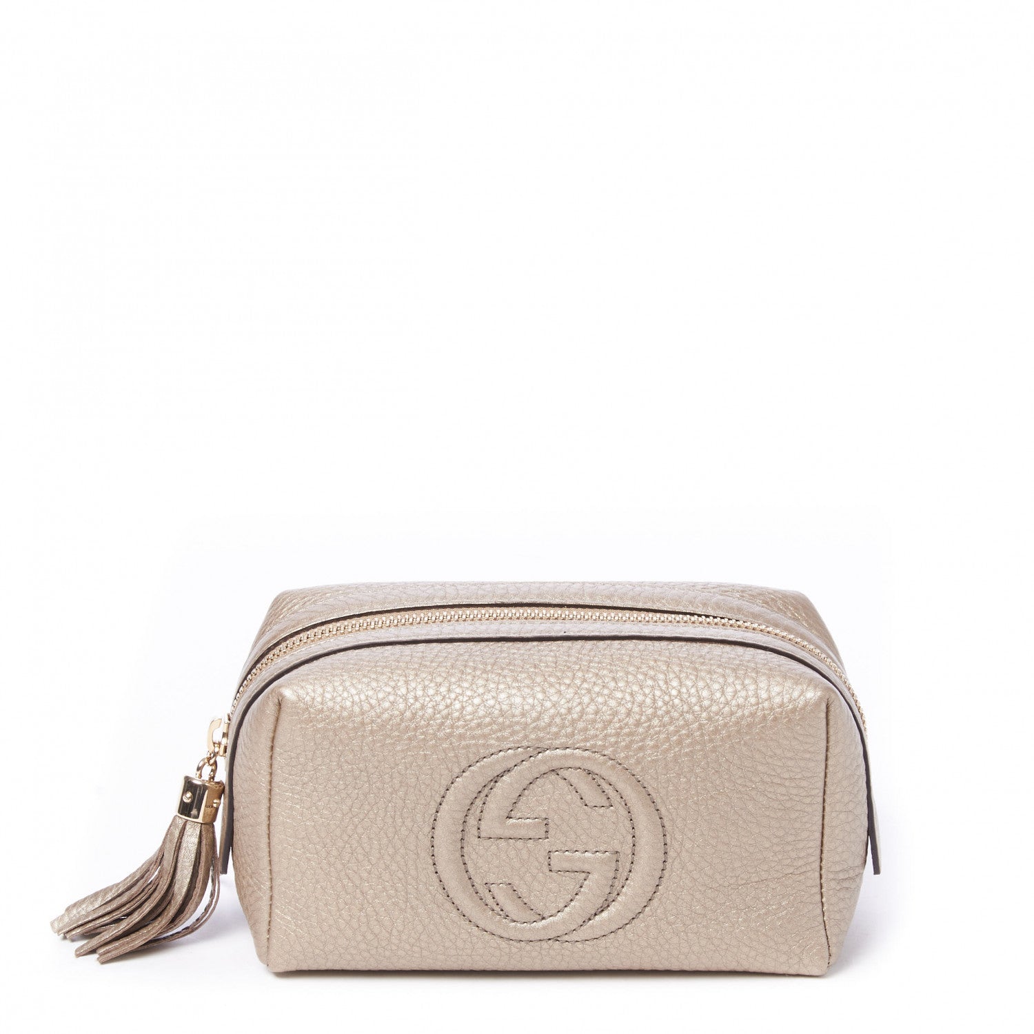Gucci Metallic Pebbled Calfskin Medium Soho Cosmetic Case Golden Beige 1 of 8