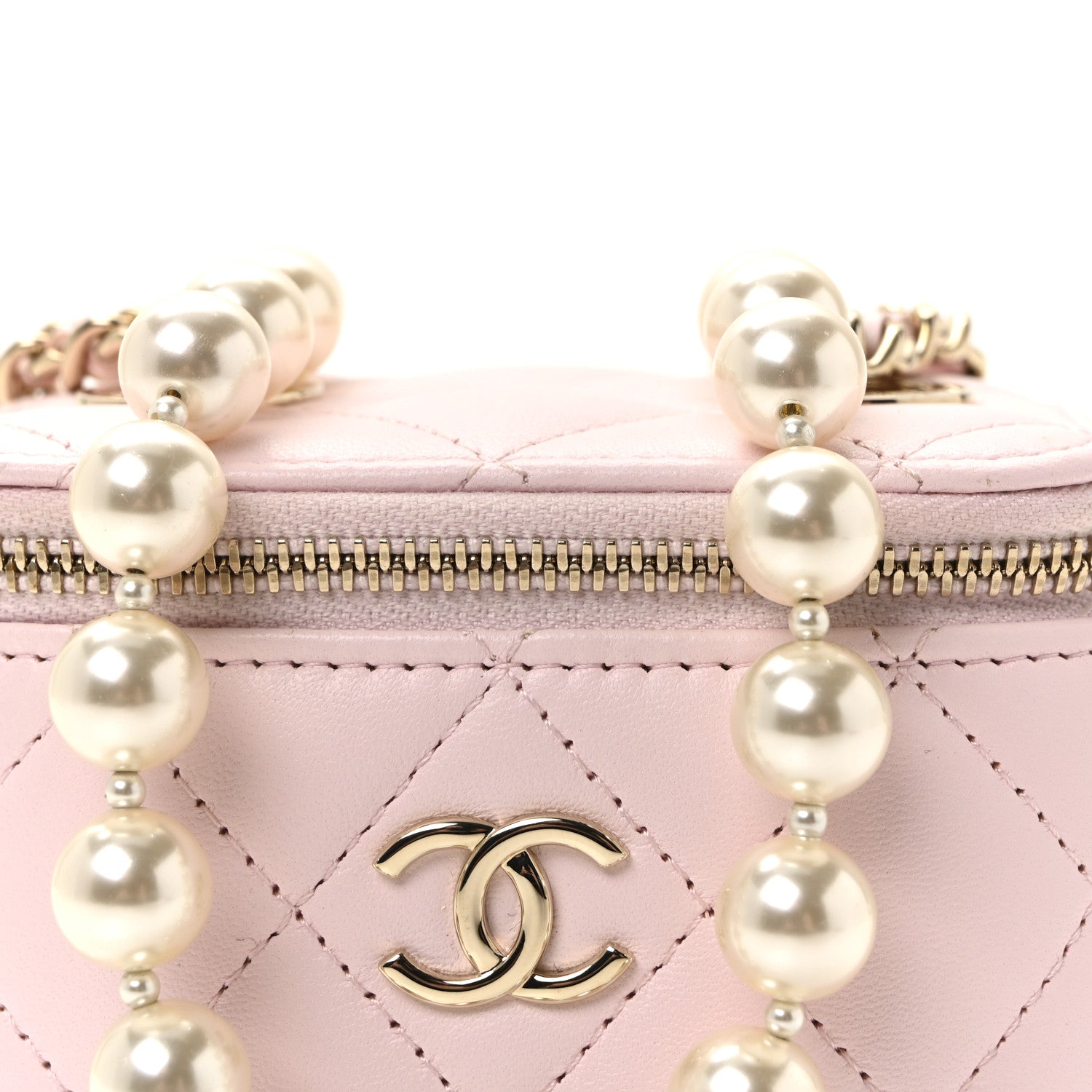 Chanel Lambskin Quilted Mini Vanity Case With Pearl Chain Light Pink 8 of 11
