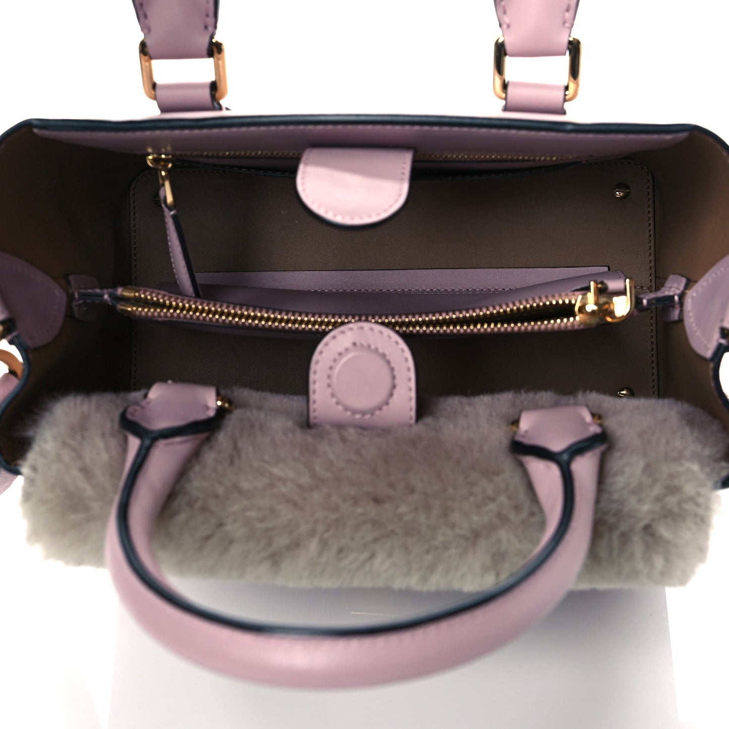 Smooth Calfskin Shearling Small Saddle Tote Pale Orchid