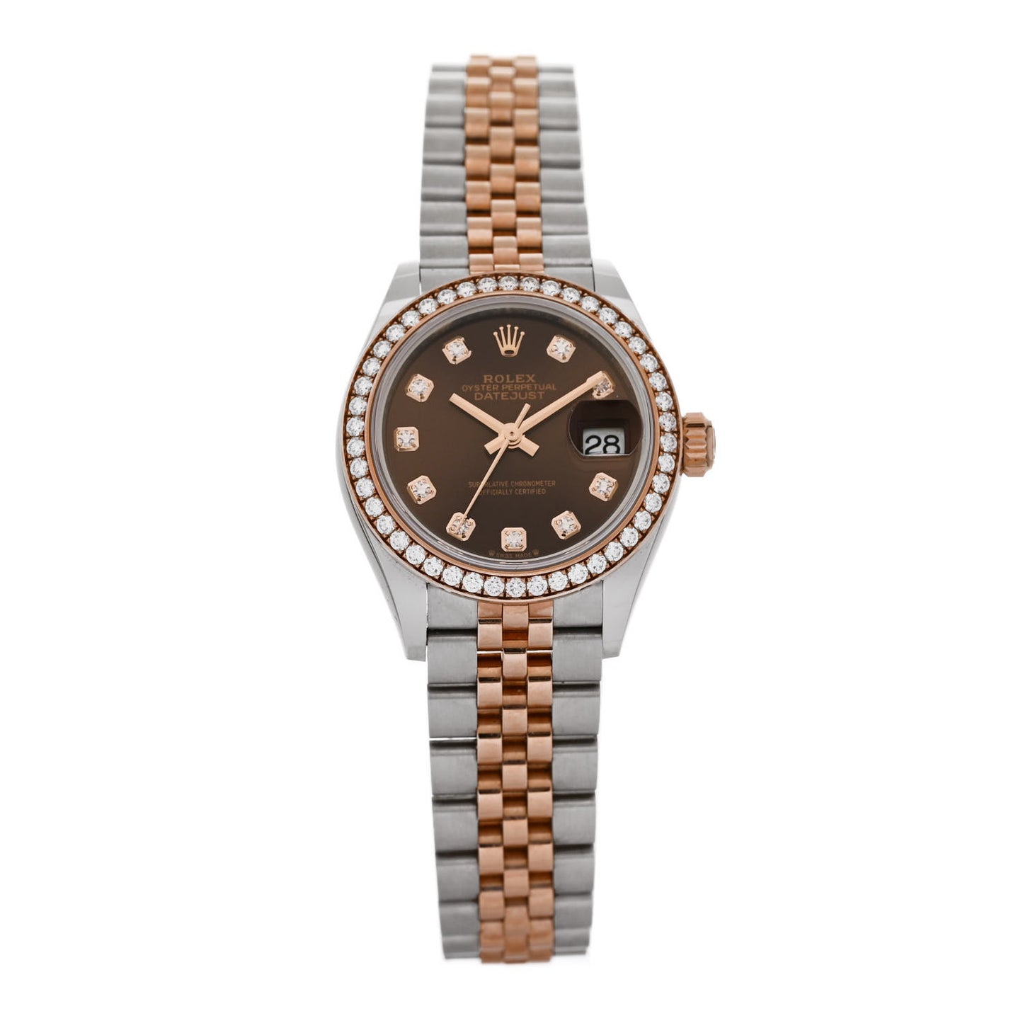 Stainless Steel 18K Everose Gold Diamond 28mm Oyster Perpetual Datejust Watch Chocolate 279381RBR