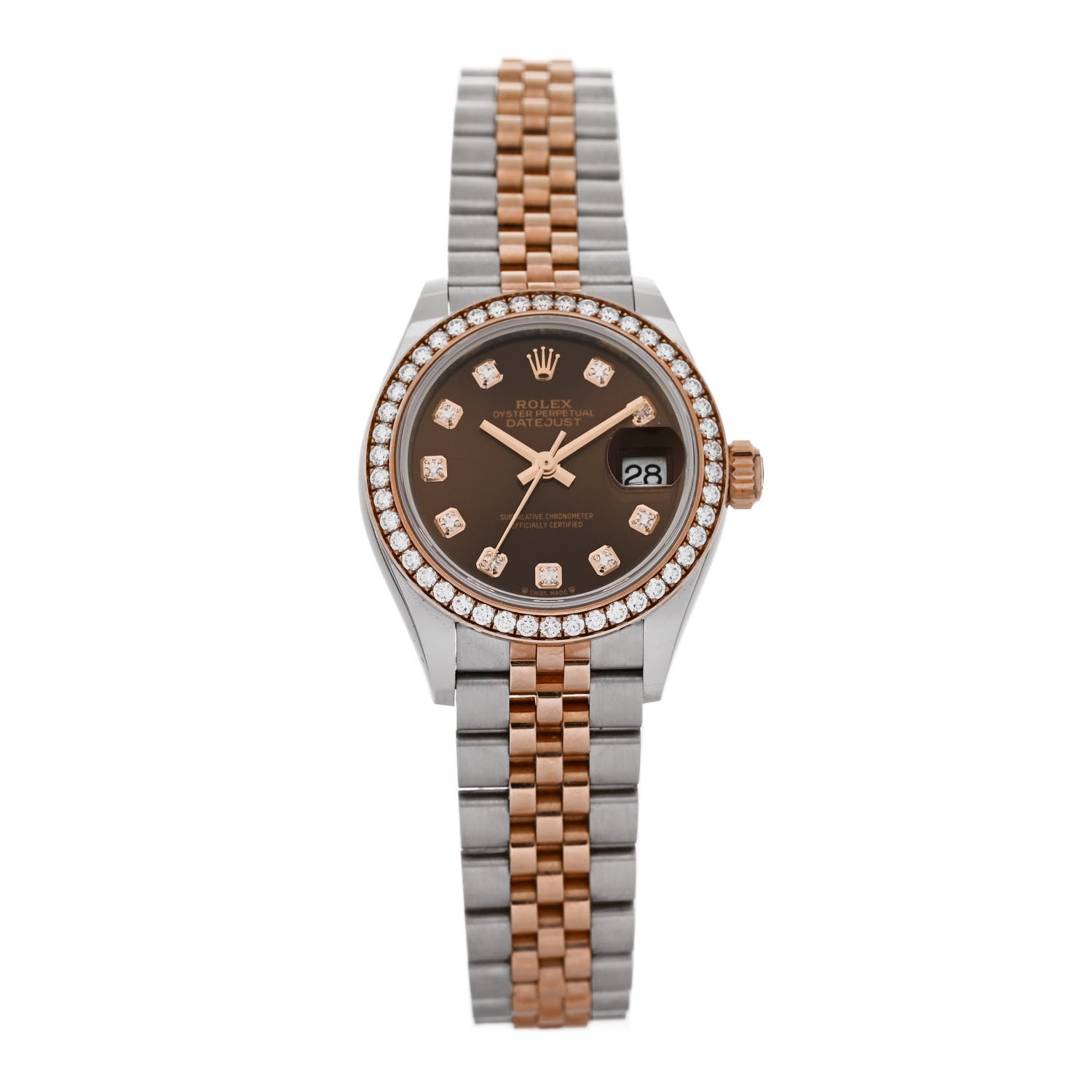 Rolex Stainless Steel 18K Everose Gold Diamond 28mm Oyster Perpetual Datejust Watch Chocolate 279381RBR 1 of 5