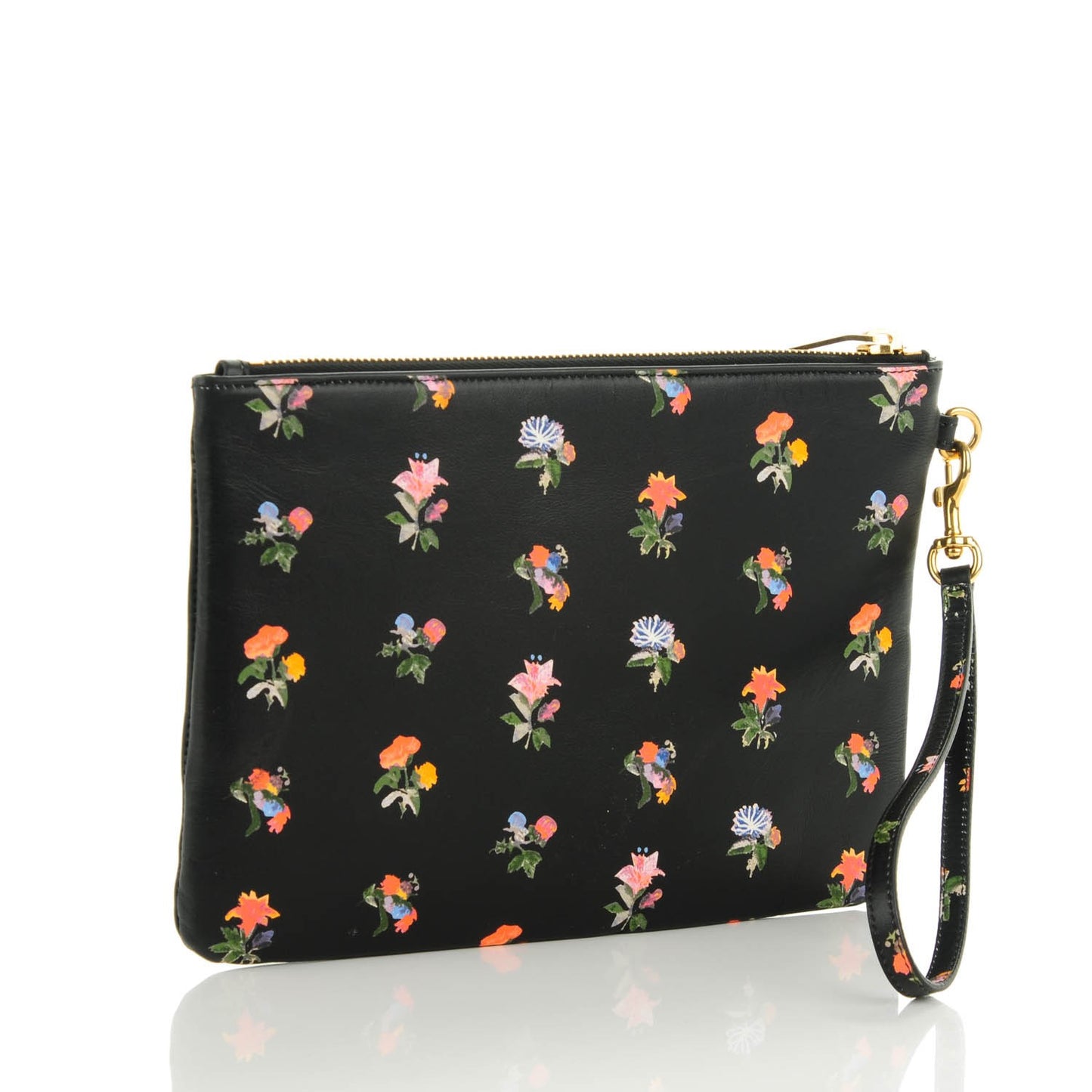 Calfskin Prairie Flower Printed Monogram Pouch Black Multicolor
