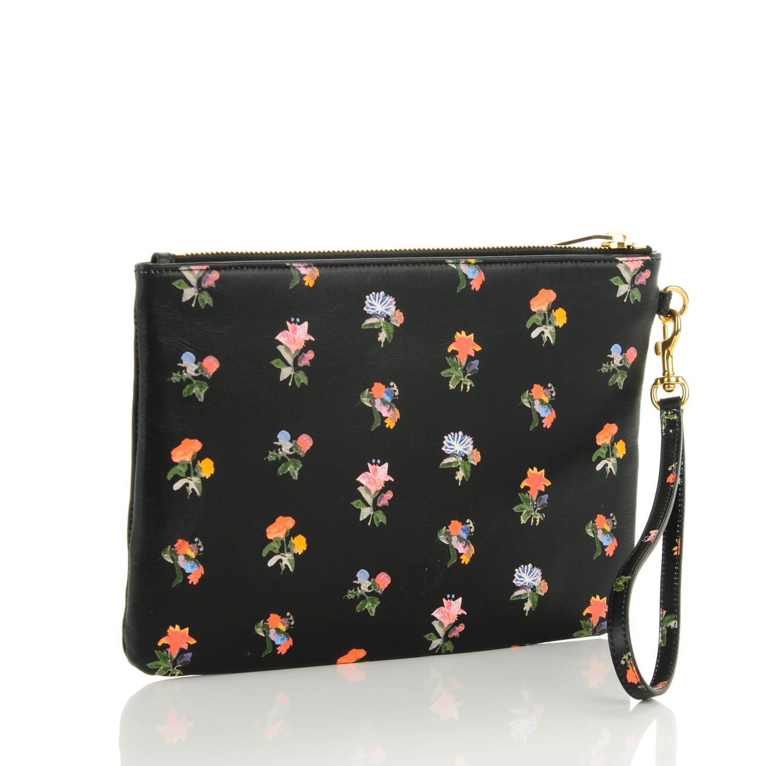 Saint Laurent Calfskin Prairie Flower Printed Monogram Pouch Black Multicolor 3 of 7