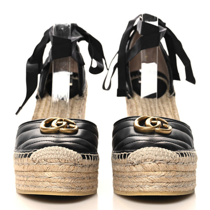 Gucci Nappa Matelasse GG Marmont Ankle Wrap Platform 35/120mm Espadrille Wedges 40.5 Black 3 of 10