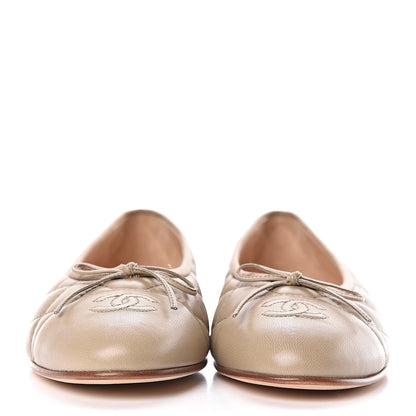 Chanel Lambskin Quilted Cap Toe Ballerina Flats 41 Beige 2 of 8