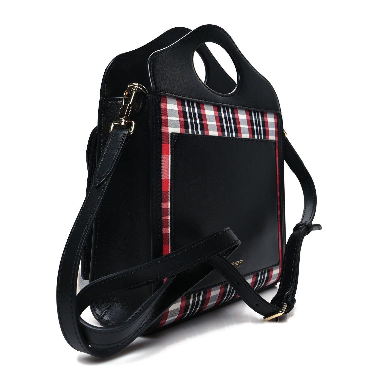 Burberry Calfskin Nylon Tartan Mini Pocket Bag Bright Red 3 of 11
