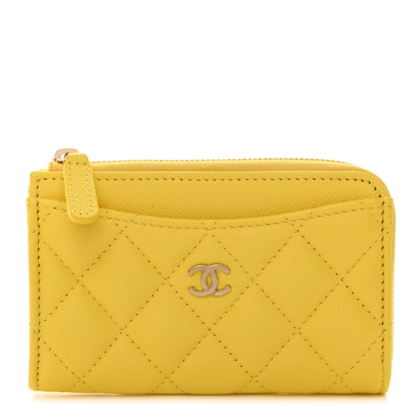 Caviar Quilted CC Zip Around Card Holder Yellow