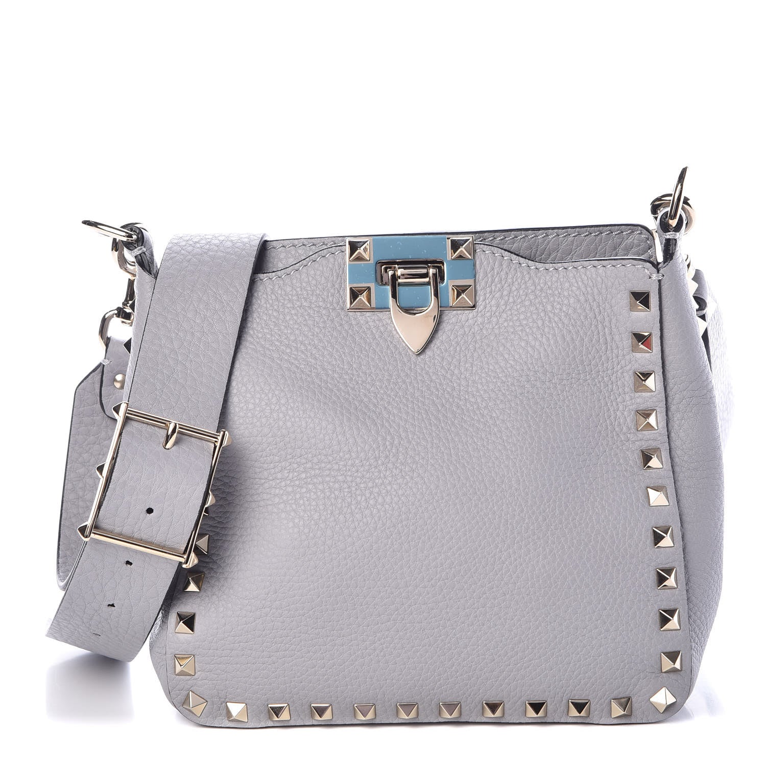 Valentino Garavani Pebbled Calfskin Small Rockstud Flip-Lock Messenger Bag Stone 1 of 7