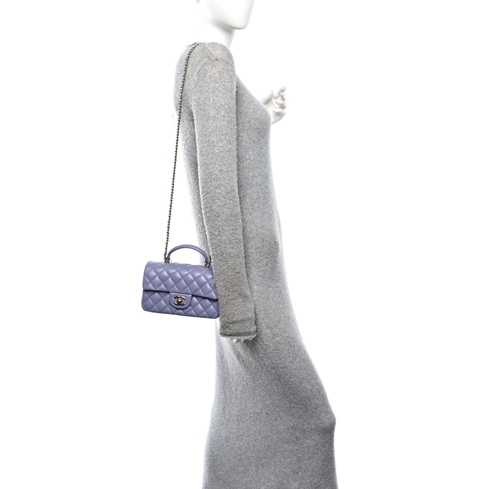 Chanel Lambskin Quilted Mini Top Handle Rectangular Flap Light Purple ...