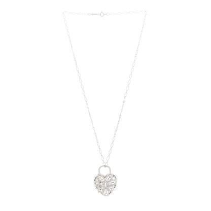 Tiffany Sterling Silver Large Filigree Heart Lock Key Pendant Necklace 3 of 6