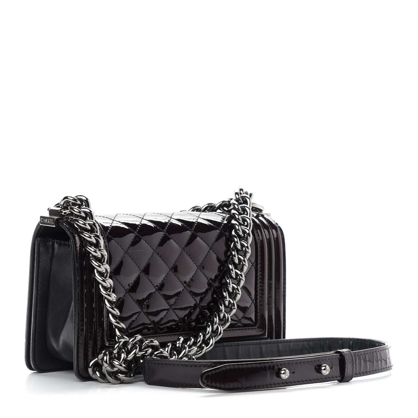 Patent Calfskin Quilted Small Boy Flap Black