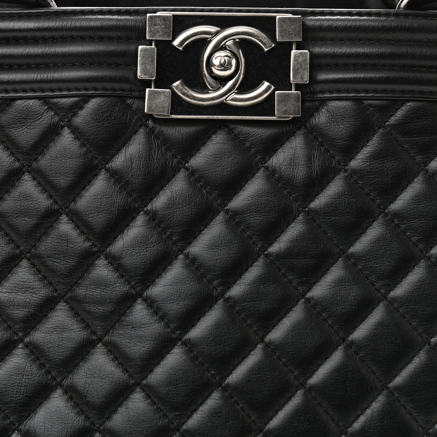 Calfskin Quilted Boy Shopping Tote Black