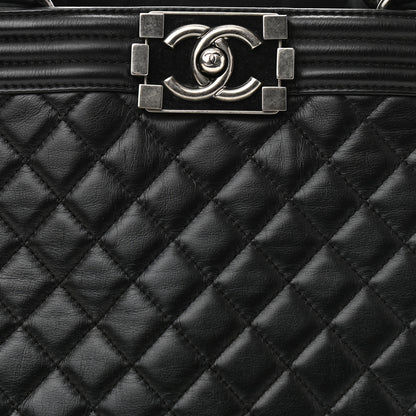 Chanel Calfskin Quilted Boy Shopping Tote Black 8 of 11